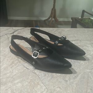 Sincerely Jules Black Flats with Pointed Toe and Ankle Straps